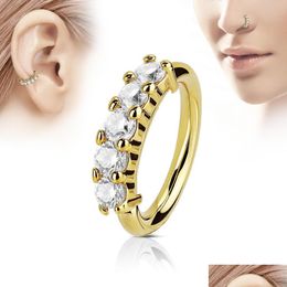 Nose Rings Studs Piercing Zircon Crystal Diamond Stud Body Jewellery Ring Bar Helix Cartilage Earring Drop Delivery Dhols