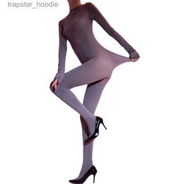Women's Jumpsuits Rompers Sexy Women Plus Size Pantyhose Open Crotch Bodysuit 120D Elastic Sexy Tights Back Put Up Bodyhouse Erotic Shaping Leotard L230921