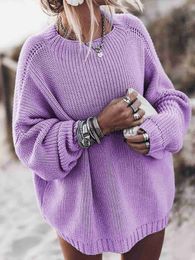 Women's Sweaters oversized sweater fall 2022 sweater for women Solid pink blue khaki purple pullover Long sleeve loose knitted sweater J230921