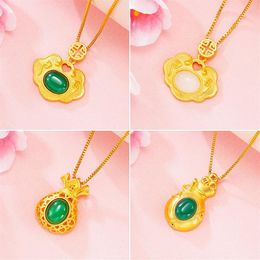 Pendant Necklaces For Women Imitation Jade 24K Gold Plated Lock Money Bag Party Inniversary Jewelry256z