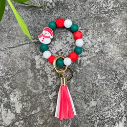 Hot selling Christmas style wooden bead bracelet keychain for foreign trade