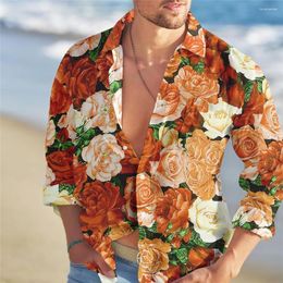 Camicie casual da uomo Camicia estiva Floreale hawaiano Rosa Stampe grafiche Couverture Giallo Rosso Blu Arancione Strada all'aperto Manica lunga Bottone-D