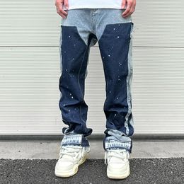 Mens Jeans Streetwear Speckled Ink Colour Match Y2K Baggy Jeans for Men Patchwork Rage Fringe Micro Denim Trousers Oversized Loose Cargos 230920