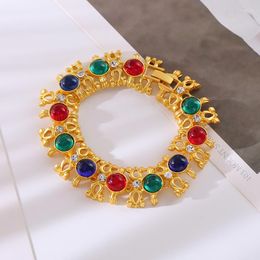 Link Bracelets European And American Mediaeval Style Luxury Colourful Glaze Heavy Industry Bracelet High Grade Asian Gold Retro