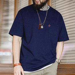 Men's T Shirts Maden Indigo Pocket Oversized T-shirt Amekaji Embroidered Cotton Short Sleeve Tees 2023 Summer Vintage Tops