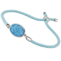 Charm Bracelets Titanium Coated Druzy Quartz Crystal Stone Bracelet Adjustable Nylon Cord For Women Men Jewelry