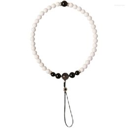 Link Bracelets Chinese Style Natural Black Agate Mobile Phone Charm Crystal Lanyard Short Wrist Detachable