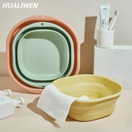 Bathroom Sinks Silicone Foldable Wash Basin Travel Portable Basin Collapsible Bucket For Home Bathroom Washbowl Laundry Tub Hanging Bath Basins 230921