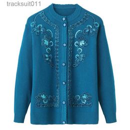 Women's Sweaters Fdfklak Grandma Sweater Coat Women's Knitted Cardigan Middle-Aged Elderly Mother's Clothes Spring Autumn Long Sleeve Top 4XL L230921