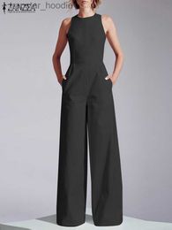 Women's Jumpsuits Rompers ZANZEA Casual 2023 Summer Playsuit Wide Leg Pant Women Long Rompers Sleeveless Waisted Overalls Office Lady Elegant Jumpsuits L230921