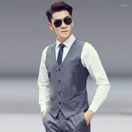 Men's Vests High Quality Suits Vest For Men Korean Fashion Office Slim Fit Grey Jacket Casual Business Formal Plus Size Male Waistcoat