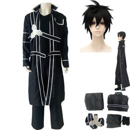 Anime Costumes Anime Sword Art Online Kirigaya Kazuto Kirito Cosplay Costume Wig Black Swordsman Uniform Combats Man Halloween Carnival Suit