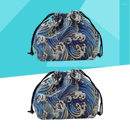 Dinnerware 2PCS Lunch Tote Bag Drawstring Portable Bento Storage Bags For Outdoor Office School Box