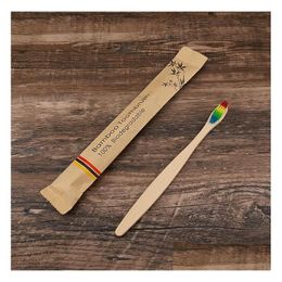 Other Bath Toilet Supplies 10 Colours Head Bamboo Toothbrush Wholesale Environment Wooden Rainbow Bamboo-Toothbrush Oral Care Soft Dhnxd