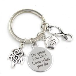 New Arrival Stainless Steel Jewelry RN Nurse Keychain Keyring Nurse Gifts for Men Women key ring2284