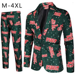 Men's Suits 2 Pieces Christmas Print Men Blazer And Trousers X-mas Party/prom Single-breasted Mens Casual Suit Jacket Sets Plus Size