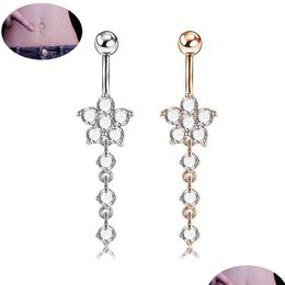 Navel Bell Button Rings 316L Stainless Steel Crystal Heart Butterfly Long Tassel Bars Belly Ring Piercing Jewelry Drop Delivery Body Dhz8W