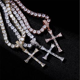 Mens Vintage Cross Pendant Necklace Micro Pave Cubic Zirconia with 18inch Zirconia Tennis Chain Hiphop Jewelry2440