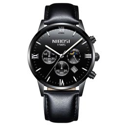 NIBOSI Men Watch Luxury Men Fashion Casual Dress Watch Military Army Quartz Wrist Watches With Genuine Leather Watches Strap270G