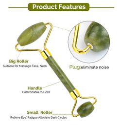Facial Jade Roller Massage Tool No Noise Double Heads Natural Green Jade Roller Face and Body Massager for Skincare Routine Beauty Product For Health Care