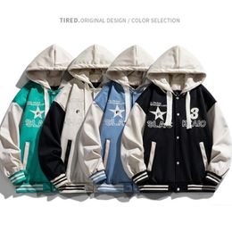 Mens Jackets Spring and Autumn Casual Jacket Korean Style Hooded Fake Two Piece Splicing Coats Fashion Couple Loose Baseball Uniform 230921