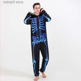 Family Matching Outfits Happy Halloween Party Clothes Skull Print Mother Father Kids Matching Outfits Hooded Romper Overalls Zipper Jumpsuit Family Look T230921