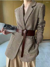 Women's Suits Women Blazers And Jackets 2023 Long Coats For Winter Autumn Clothing Plaid Elegance In Outerwears Office Lady