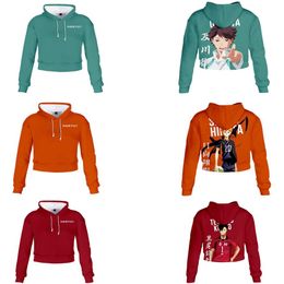 Japan Anime Haikyuu Cosplay Costume Hinata Shoyo Kuroo Tetsurou Oikawa Tooru Crop Top Hoodie Women Harajuku Cropped Sweatshirts2523