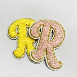 Chenille Embroidery Letter patch A To Z 27 pcs heart shape Towel applique set Iron on Sew On Gold Custom Name Patches For Clothing237s