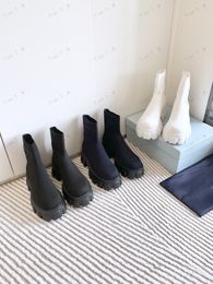 Top-Qualität, Luxus-Markendesigner, Herbst-Winter-Damen-Söckchenstiefel, Stretch-Strick, dicke Absätze, kurze Stiefel, Damen-Slip-On-Plattform-Schuhe, Pr