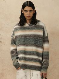 Hooded Sweaters Y2K Vintage Retro Knitted Gradient Striped Jumper Streetwear 2023 Harajuku Fashion Punk Loose Pullovers