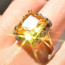 Wedding Rings Luxury Sapphire Rings for Women Trendy Gold Color Yellow Topaz Wedding Engagement Ring Cubic Zirconia Gift Jewelry Anillos Mujer 230921