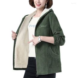 Women's Trench Coats Women Corduroy Jacket Fashion Single-Breasted Plush Thick Warm Winter Female Parkas Short Windbreaker Outwear