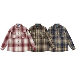 Men's Jackets Vintage Plaid For Men Autumn Snap Button Brand Loose Casual Couple Hip Hop Style Contrast Color Male Coat Winter Y2k