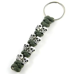 Skull Paracord Keychain - Black army green Snake Knot Skull Paracord Key Chain- Key Chain304a