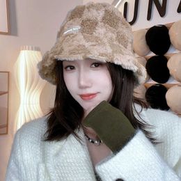 Stingy Brim Hats Women Winter Soft Fluffy Bucket Hat Wide Fordable Ins Lattice Panama Cap Lady Girl Outdoor Thick Warm Plush Basin 230916