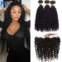 Synthetic Wigs 30 38 40 Inches Deep Wave Bundles with Frontal 13x4 HD Lace Brazilian Remy Hair for Black Women Closure 230920