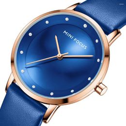 Wristwatches Ultra-thin Women Watches Top Fashion Casual Ladies Watch Waterproof Blue Leather Strap Feminino Female