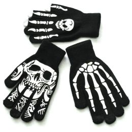 NEW Warm Knitting Gloves For Adult Solid Acrylic Half Finger Glove Human Skeleton Head Gripper Print Cycling Non-slip Wrist Gloves FY5601
