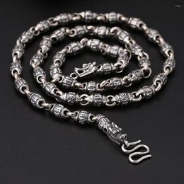 Chains BOCAI Real S925 Sterling Silver Jewellery 6MM Trend Personality Six-character Mantra Barrel Beads Dragon Head Man Necklace