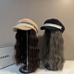 Berets Trend Detachable Wigs Cap Women Autumn And Winter Pearl Luxury Wig Hat Elegant Fashionable Caps Hats Solid Casual Bonnets