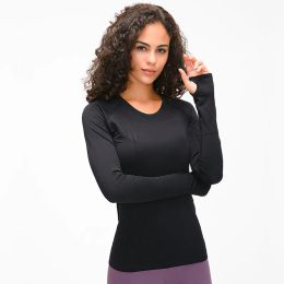 Elastic Gym Yoga Shirts LU-97 Long Sleeve Women Slim Mesh Running Sport Jacket Quick Dry Black Fitness Sweatshirts Tops Original