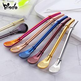 Drinking Straws 200 Pcs/lot Stainless Steel Yerba Reusable Tea Bombilla Gourd Filtered Metal Straw Mix Colours Bar Accessories