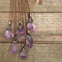 Pendant Necklaces NM35268 Raw Amethyst Crystal Necklace Rough Hippie Gypsy Jewelry Witchy Electroformed Boho Layering229J