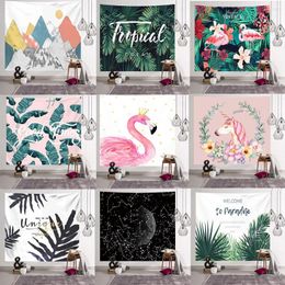 Tapestries Flamingo Green Plants Tapestry Wall Hanging Nordic Home Decoration Bedroom Background Cloth Dorm Art Decor