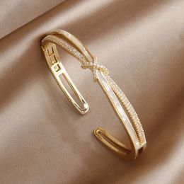 Bangle 2023 Design Elegant Shell Cross Open Bangles&bracelets For Women Fashion Brand Jewellery Delicate Bangles