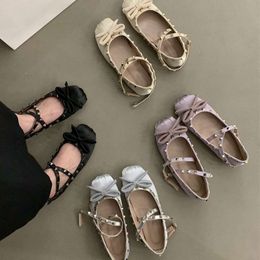 Valentine with Ballet tone-on-tone flats Satin ballerinas studs Rivet Shallow Shoe Women's Evening Shoe Soft Leather Ballet Dance Shoes shoes 0BG9L