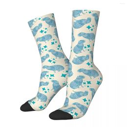 Men's Socks Blue Botanical Silhouette Capybara Kawaii Gym Cartoon Pattern