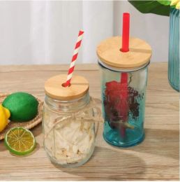 12oz 16oz DIY blank sublimation Can Tumblers Shaped Beer Glass Cups with bamboo lid and straw for iced coffee soda USA CA Stock 12 LL LL