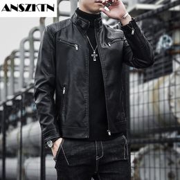 Mens Leather Faux ANSZKTN Clothing PU leather jacket fashion stand collar punk mens motorcycle 230921